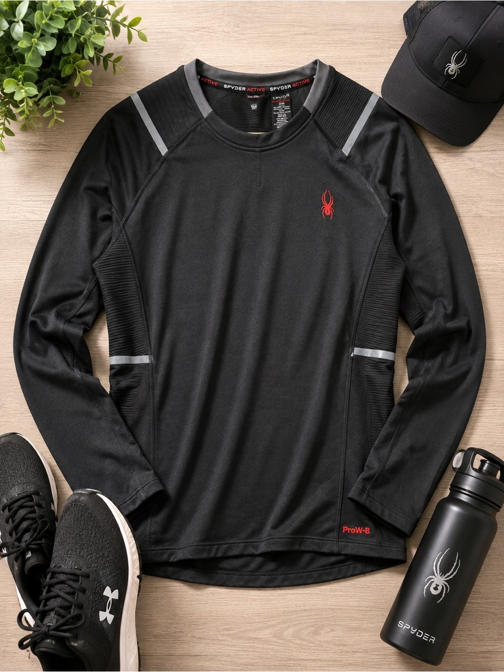 Spyder Black Long Sleeve Performance Top with Red Logo